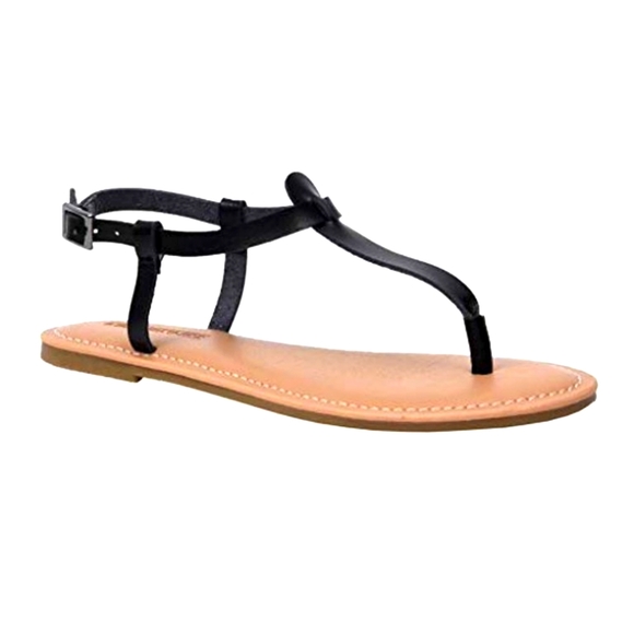 NEW Amazon Essentials Faux Leather Thong Sandals - Black
